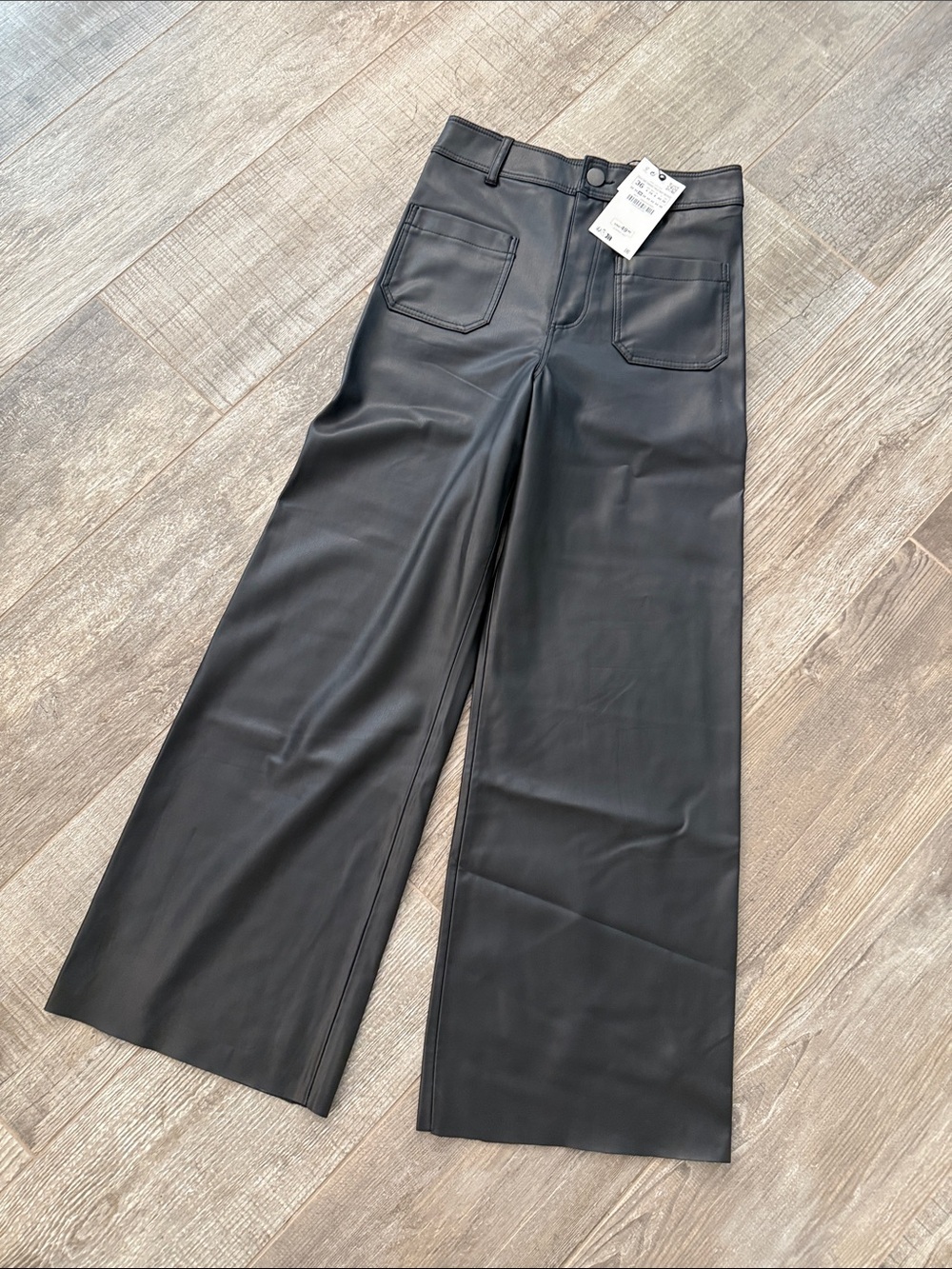 ZARA Faux Leather Wide Leg Pants in Black SIZE 4